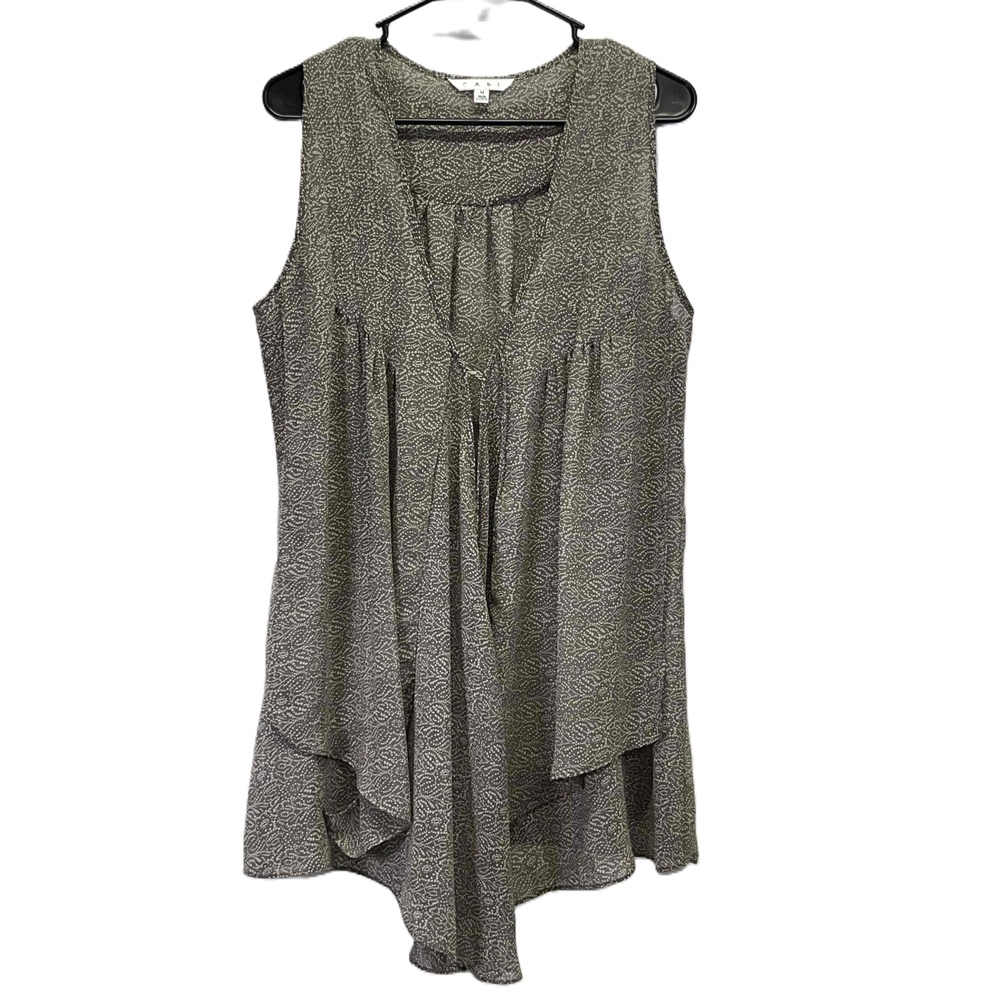 Cabi Sheer Printed Sleeveless Vest Brown/Tan Front Clasp Lagenlook Tunic Medium